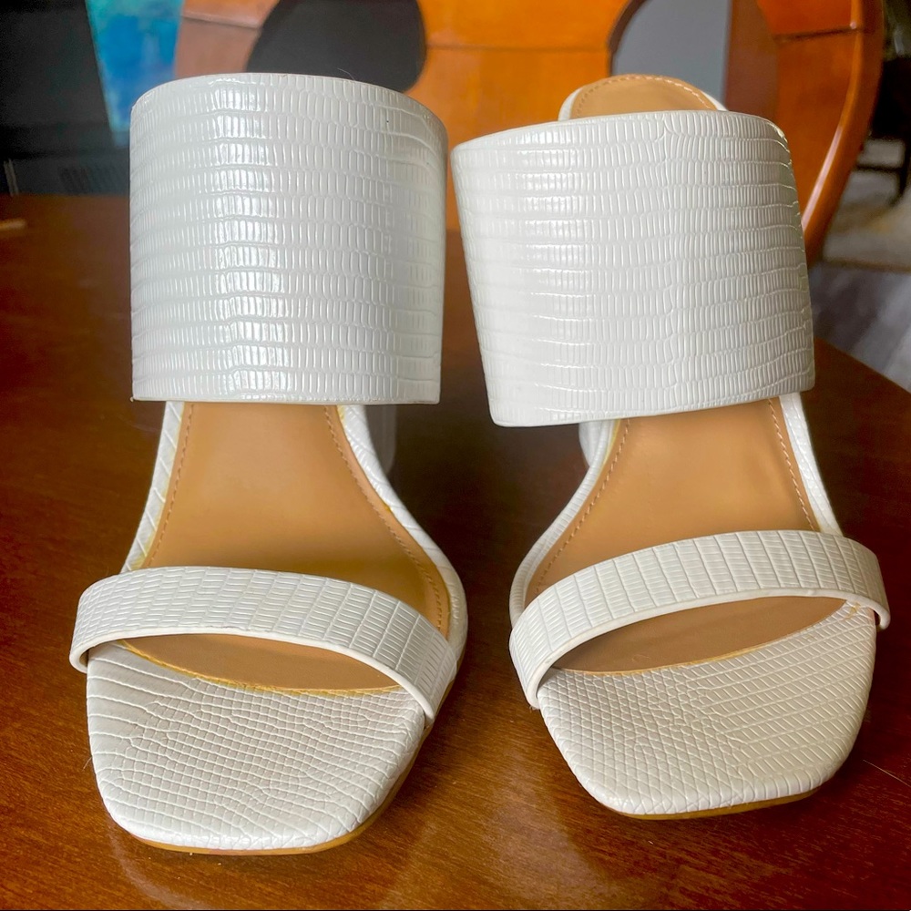 Size 7 White Express Snake Skin Heels